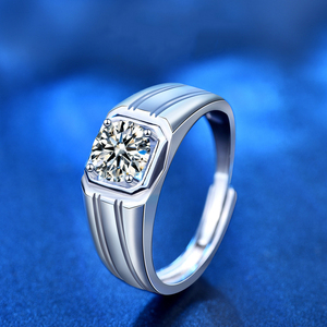 Nhẫn nam bạc S925, nhẫn nam đá moissanite, nhẫn kim cương lớn thời trang, nhẫn nam cỡ lớn, nhẫn cưới có thể điều chỉnh kích thước - Product Image 2