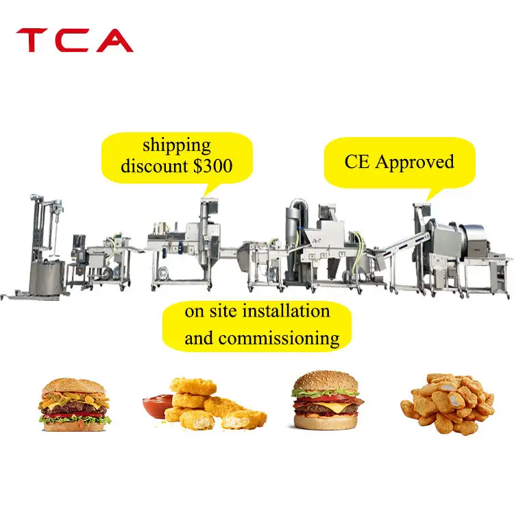 TCA เครื่องทำก้อนไก่ชุบเกล็ดอัตโนมัติ,เครื่องผลิตอาหารแหวนหัวหอมทรงสามเหลี่ยมสายการผลิตสีน้ำตาลแฮช