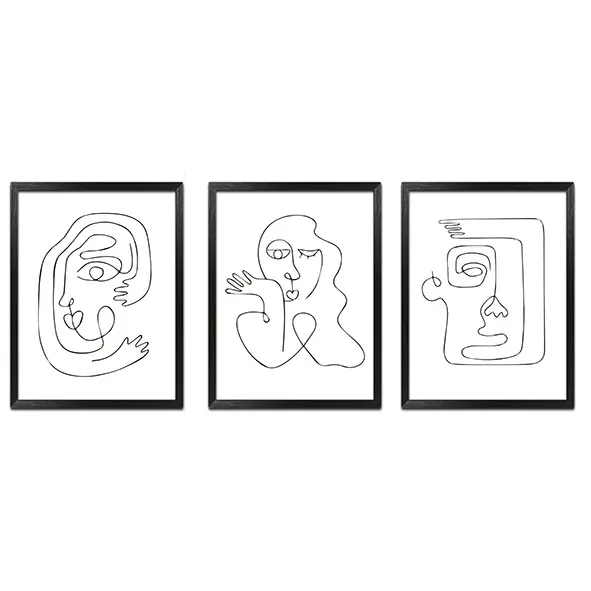 Multi Ready Set 3 Home Decoration Abstract Face Single Line Drawing Printable Wall Art, Modern Portrait Canvas Digital Printing