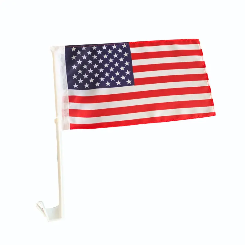Presa di fabbrica prezzo più economico IN magazzino 30*45cm Logo personalizzato bandiera nazionale gratuita per auto finestra bandiera americana