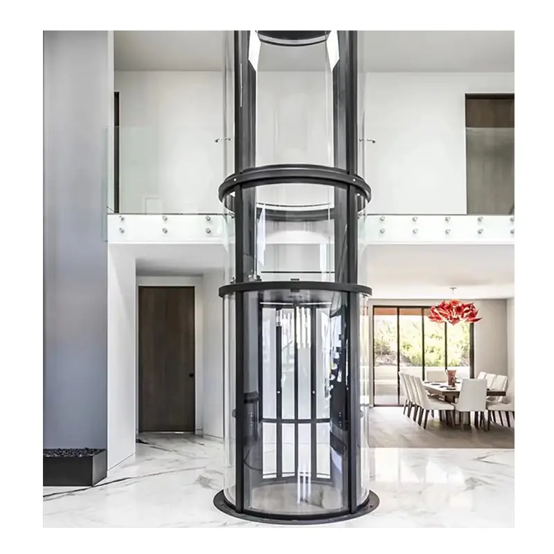 Elevador de vidro para villa, elevador panorâmico residencial de tubo redondo, elevador de passageiros