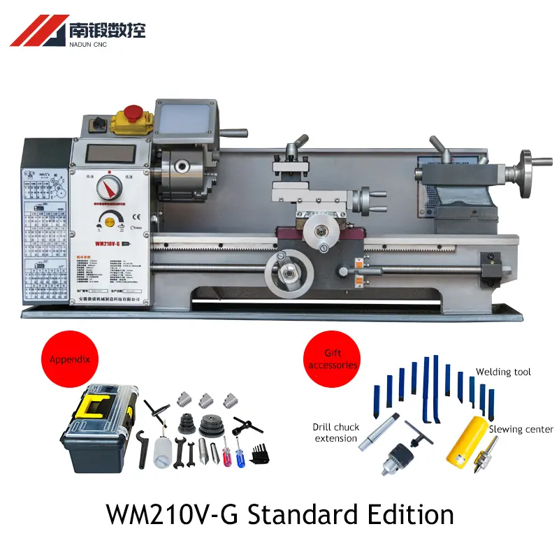 Mini máquina de torno mecánico metalúrgico Universal WM210V, máquina de torno Horizontal de procesamiento, torno de motor, Metal de Color Cz-750