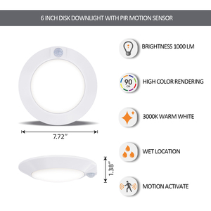 4 6 inç kısılabilir gömme yüzeye monte 3000K LED Disk downlight hareket sensörü - Product Image 3