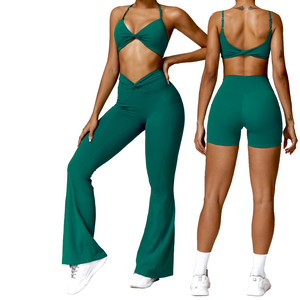 ชุดเล่นโยคะแขนยาวเอวสูงสำหรับผู้หญิงชุดเล่นฟิตเนสเอวสูงชุดออกกำลังกายแบบเปิดหน้า5ชิ้น - Product Image 4