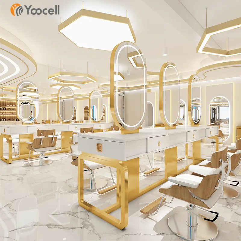 Yooacell — station miroir de luxe or pour coiffure, outil de Salon de coiffure, décoration de beauté avec led, brillante