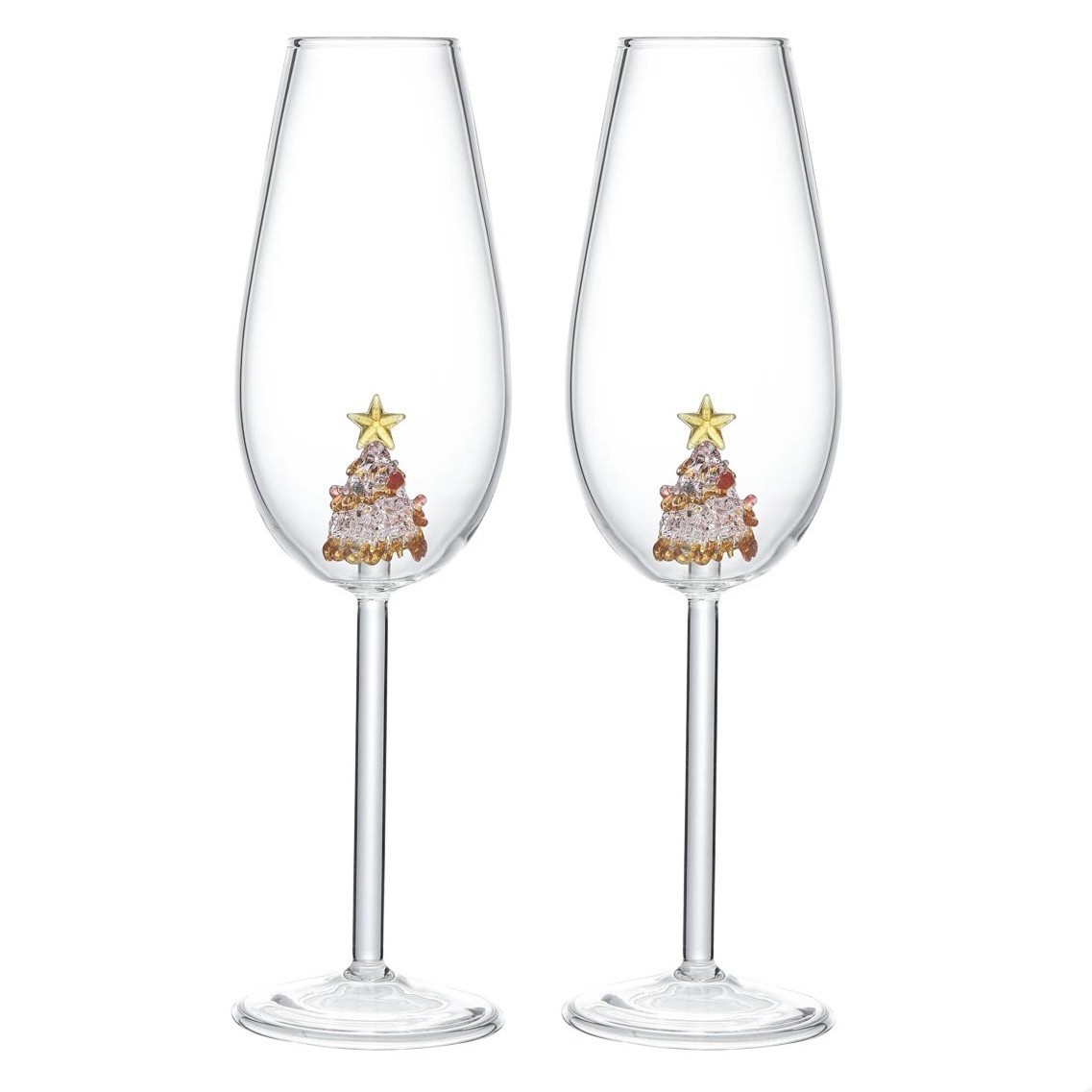 Verre à vin pétillant sapin de Noël plaqué or rose lot de deux