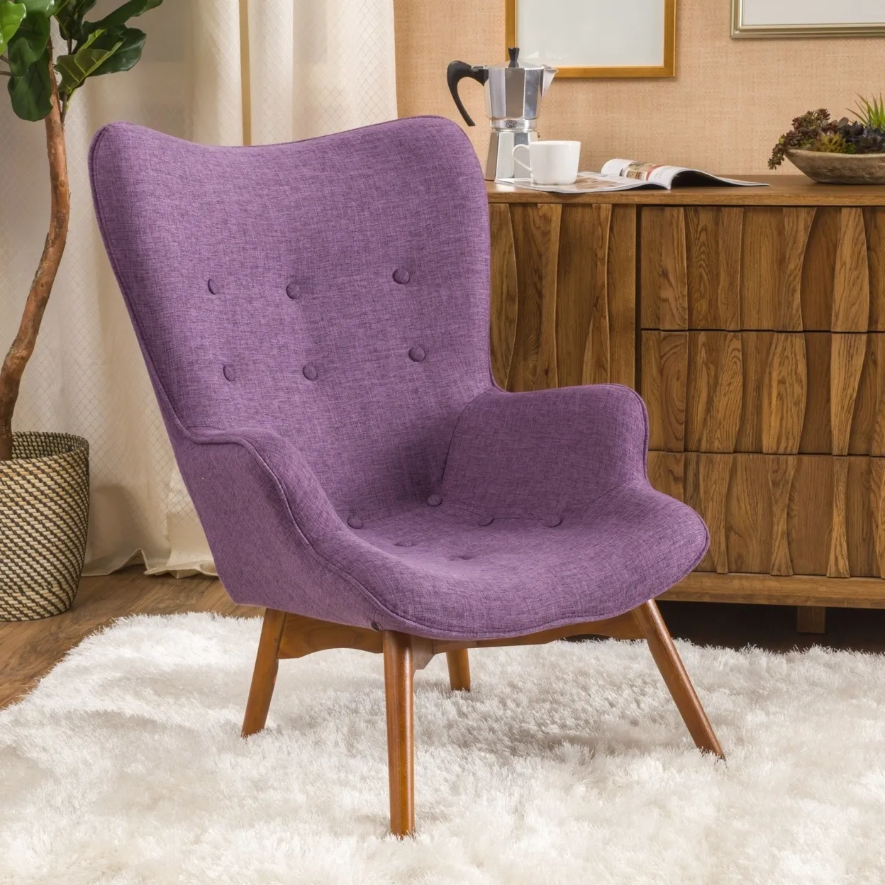 Kursi santai kontur Modern kursi santai furnitur rumah kursi Salon kain dekorasi berumbai klasik Sofa Tunggal ungu