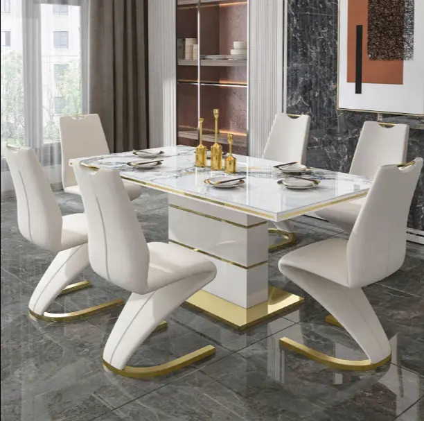New Luxury Modern Hot Sale Customizable Sala de Jantar Home Furniture 6 Cadeiras De Jantar Mesa De Jantar Com Cadeira Para Venda