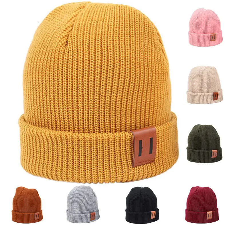 Abbigliamento genitore-figlio tinta unita inverno caldo ragazzi ragazze berretti lavorati a maglia cappelli lavorati a maglia per bambini