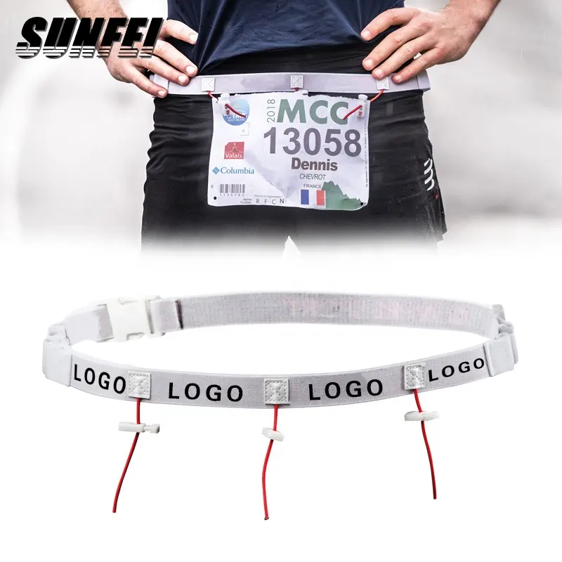 SunFei-Cinturón de triatlón con logotipo personalizado, cinturón de carreras con logotipo personalizado, con 6 ganchos de Gel de energía, cinturón elástico ajustable para correr