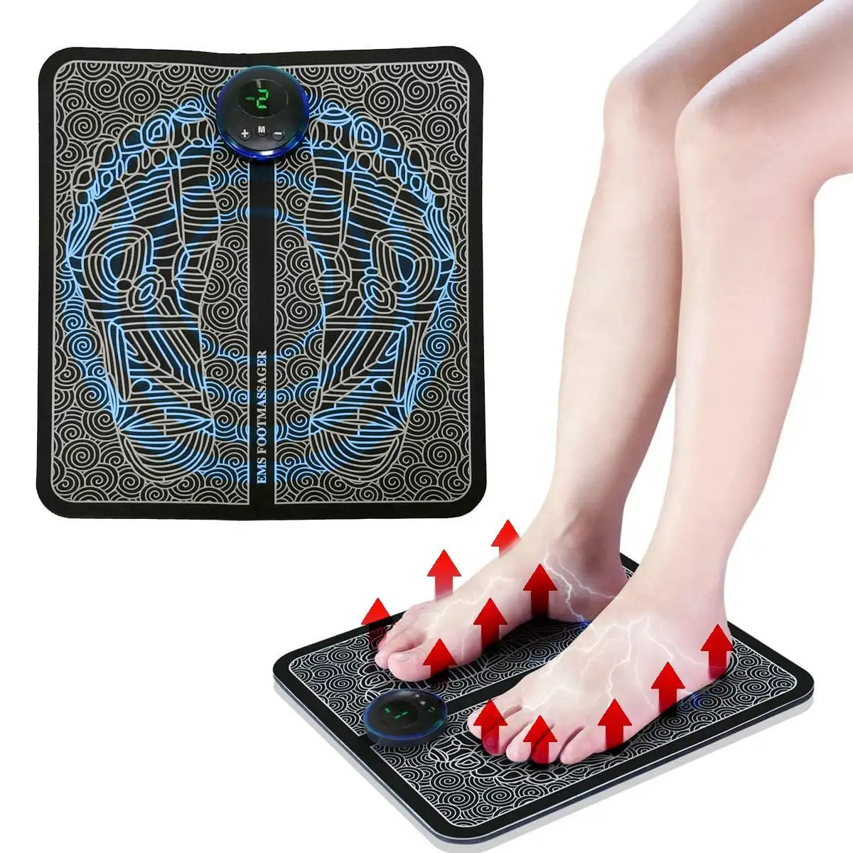 Masajeador de pies eléctrico Usb plegable, alfombrilla masajeadora de pies Ems con 19 intensidades, 8 modos de masaje