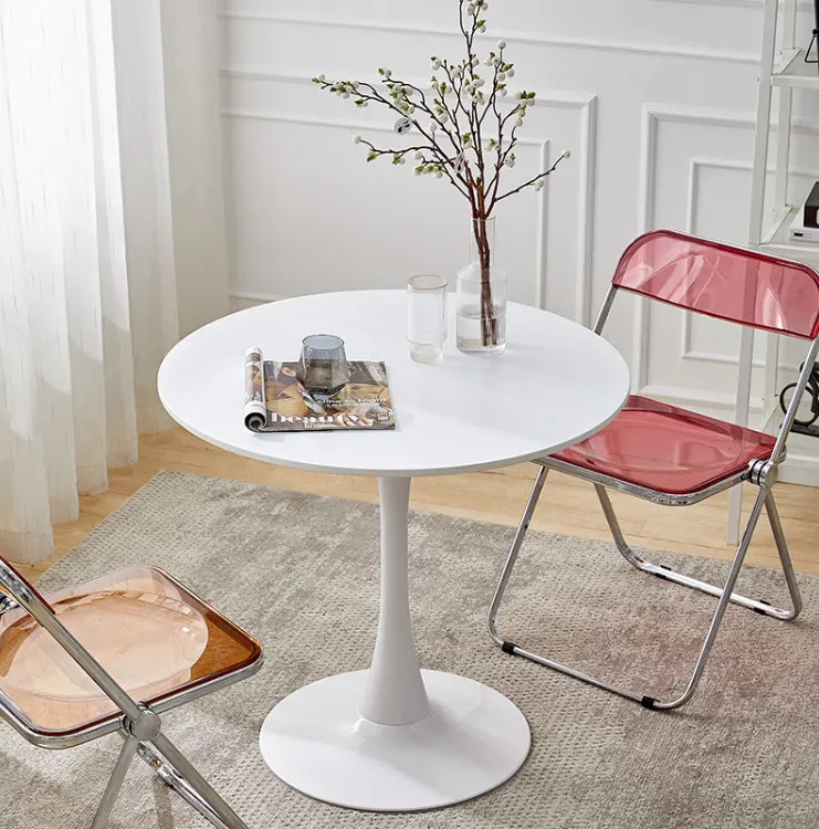 Table de jardin ronde en MDF blanc, Design Simple, bon marché, meubles de cuisine, tulipe, Table à manger