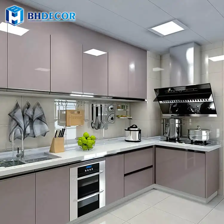 Full Complete Kitchens Simple Design Waterfall Glossy Mdf Plywood Wood Contemporary Modern Cabinets Kitchen Cabinet Cupboard Set