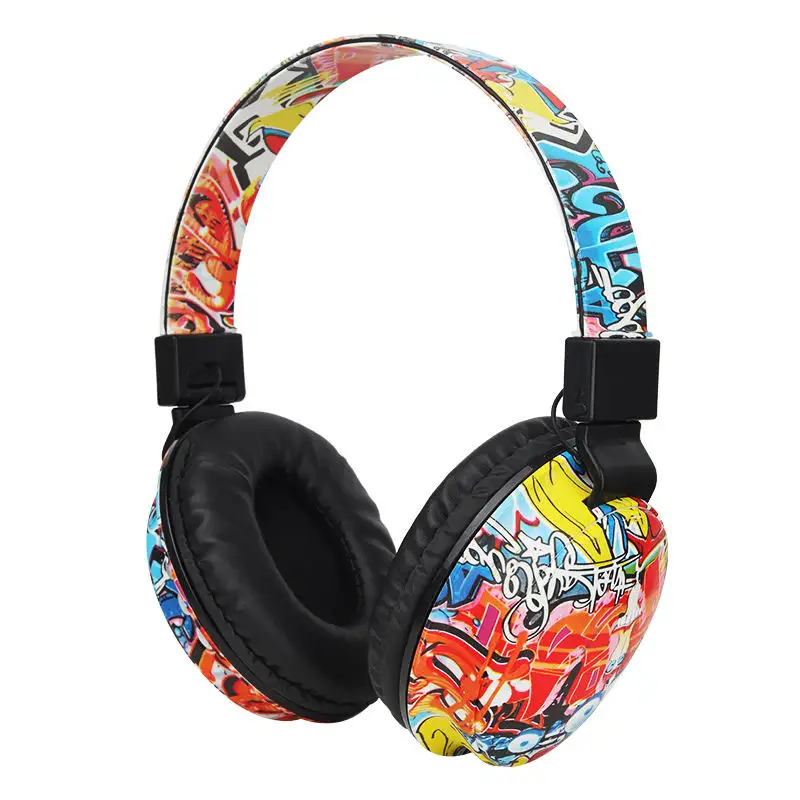 New Stylish Graffiti Pattern Foldable Wireless Headset Earphone For Mobile Tablet Wireless Connection Headphones Support TF Card
