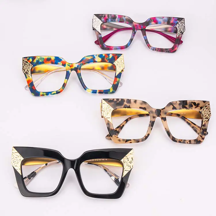 Designer Retro Women Full Rim Acetate Square Green Optical Eye Glasses Decoration Thick Frame