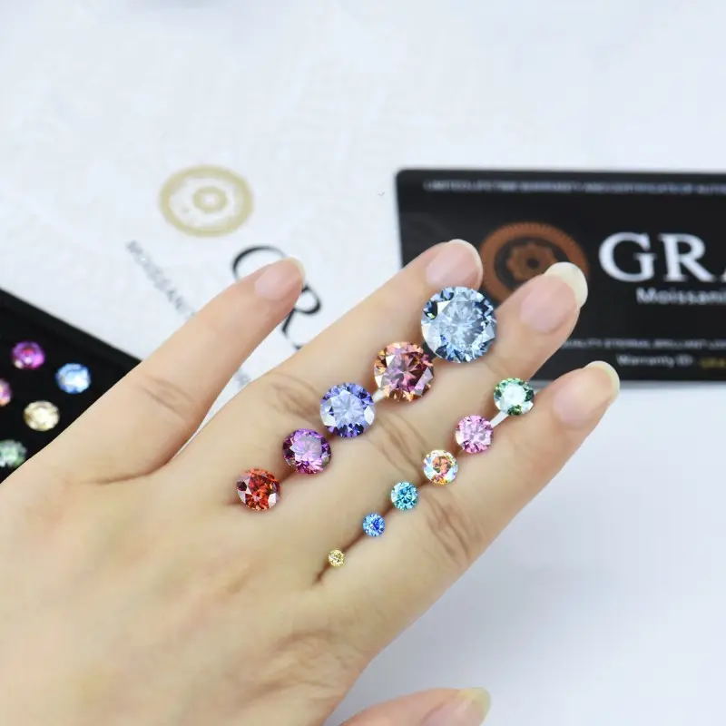 Batu Potong Berlian Longgar Moissanite VVS Bulat Berwarna Bersertifikat 1,5ct 1ct 2ct 3ct GRA