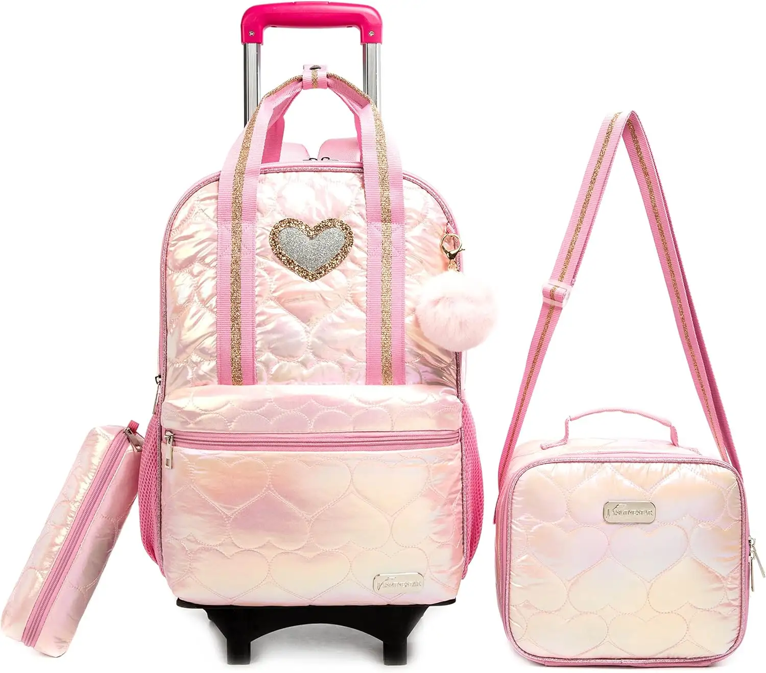 3 buah Set tas sekolah merah muda ransel tas sekolah modis anak-anak ransel troli tas sekolah perempuan Mochila