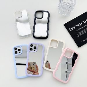 2 in 1 büyük dalga ayna telefon iPhone için kılıf 16 15 14 13 12 11 makyaj telefon kılıfı Ins bulut koruyucu mobil kapak kılıf - Product Image 2