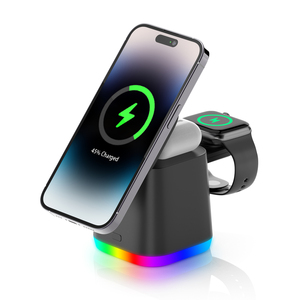 複数デバイス用のワイヤレス充電ステーションApple、3 in 1ワイヤレス充電器スタンドアラームClocK付き - Product Image 2