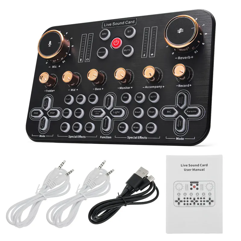 Carte son en direct K600 Carte à puce de réduction de bruit DSP intégrée avec interface audio Table de mixage DJ adaptée au streaming YouTube Tiktok