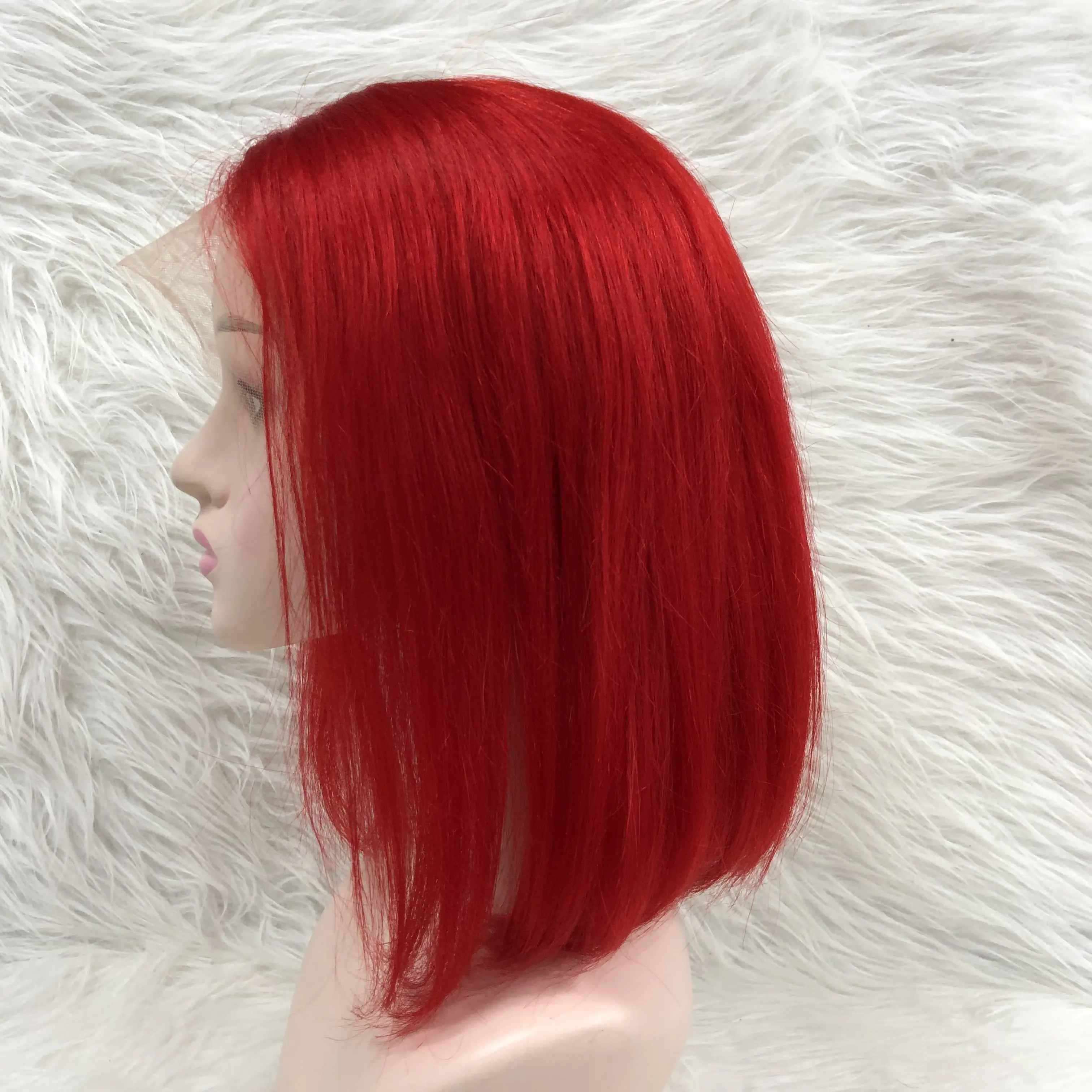 Peluca femenina de cabello humano con encaje frontal, pelo corto con corte bob, cutícula brasileña, 100%