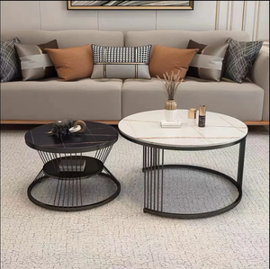 Contemporary Round Nesting Bent Black Gold Metal Side Glass Marble Stone Mdf Wood Coffee <strong>Table</strong> Nest of <strong>3</strong> <strong>Table</strong> <strong>Set</strong> Nesting <strong>Table</strong> - Product Image 4