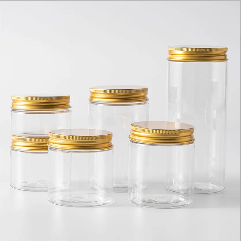 50ml 4 oz 4 oz 8 oz Leer Schwarz C Lear Pet Plastic Lebensmittel qualität Candy Cookie Container Jar in Bulk Plastik glas mit Deckel