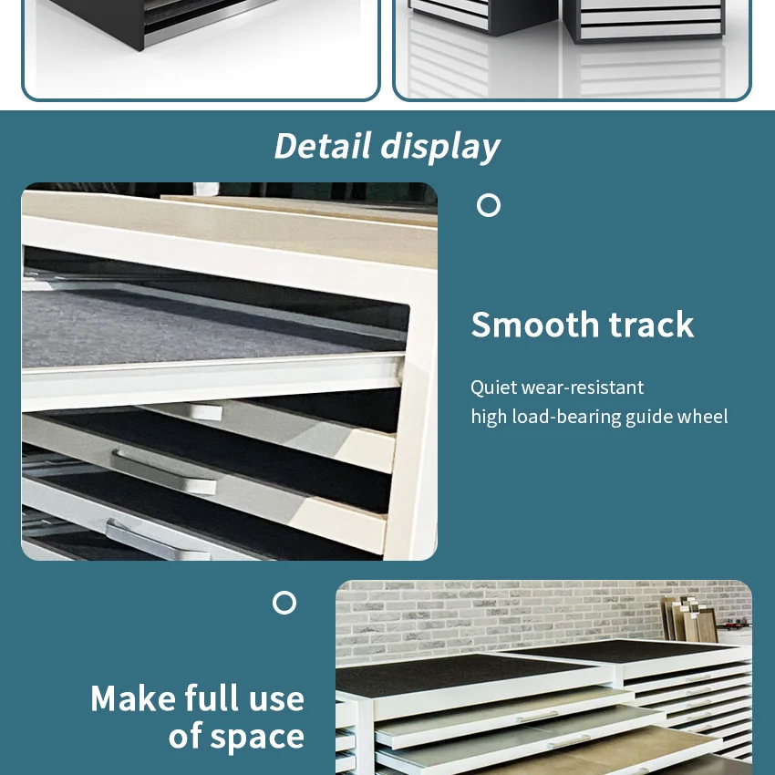 Tsianfan New Design Large Panel Drawers Of Displays Ceramic Showcase Floor Quartz Stone Sample Cabinet Unit Tile Display Drawer