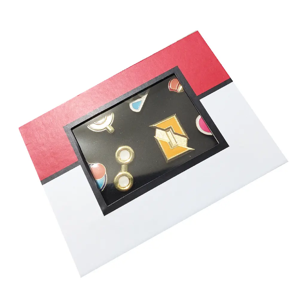 Insignias de pokemon para gimnasio, conjunto de caja de alfileres de Anime de la Liga Kanto Johto Hoenn Sinnoh Unova Kalos, monstruo de bolsillo, 6 diseños