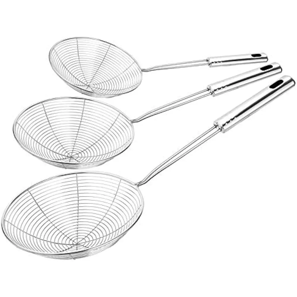 4 Sizes Stainless Steel Spider Strainer Skimmer Spoon for Frying and Cooking Wire Pasta Strainer Skimmer Ladle