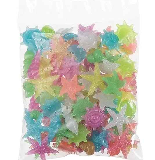 100 estrela do mar/pacote luminoso 2-3 cm, colorido plástico artificial aquário fluorescência embelezamento marinho luminoso