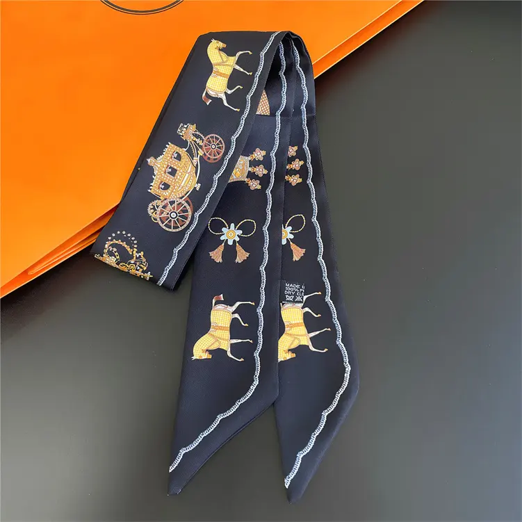 Hair Silk Narrow Ribbon Two Edge Satin Ribbon Brand Fashion Custom Printing Twillies Slik Scarf For Women