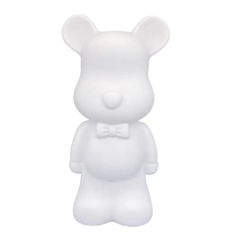 Venda quente DIY Vinil Boneca Branco Fluido Urso Piggy Bank Violento Urso Adorno Tie Bear Com Derramando Pintura