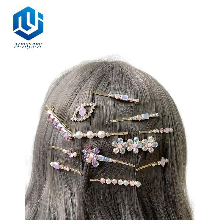 Ins-Stijl Nieuwe Haarspelden Set Kleurrijke Diamant Metalen Haarclips Voor Vrouwen