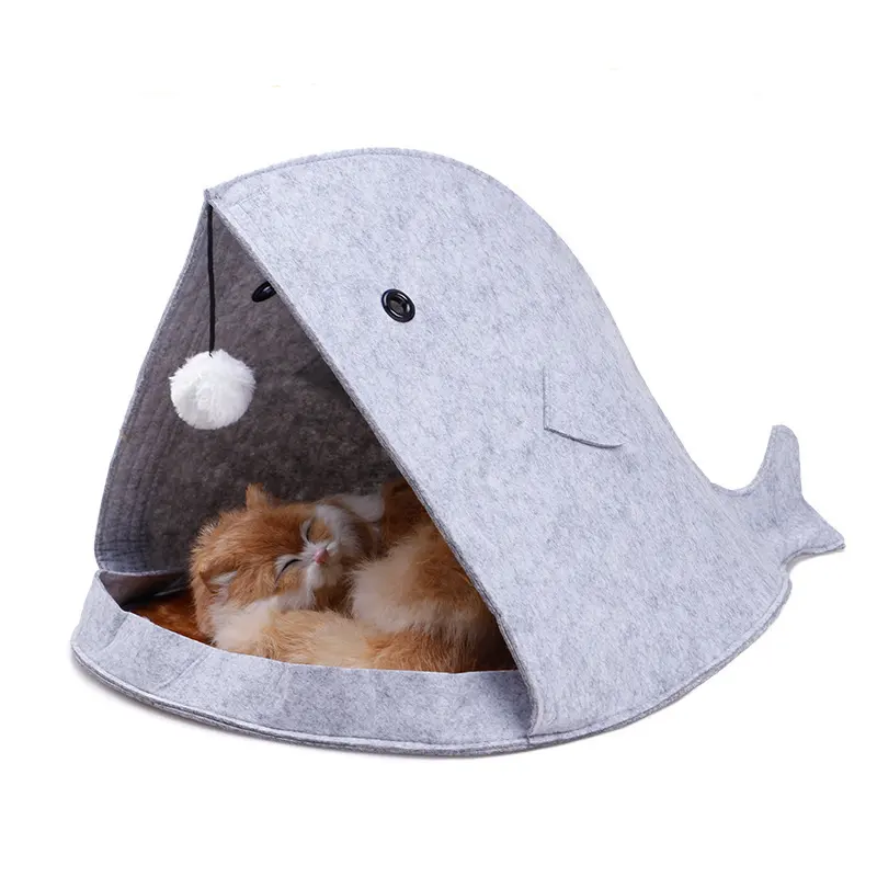 Online Hot Sell Collapsible Foldable Felt Shark Style Pet Bed Cat Cave Pet House Cat Kennel
