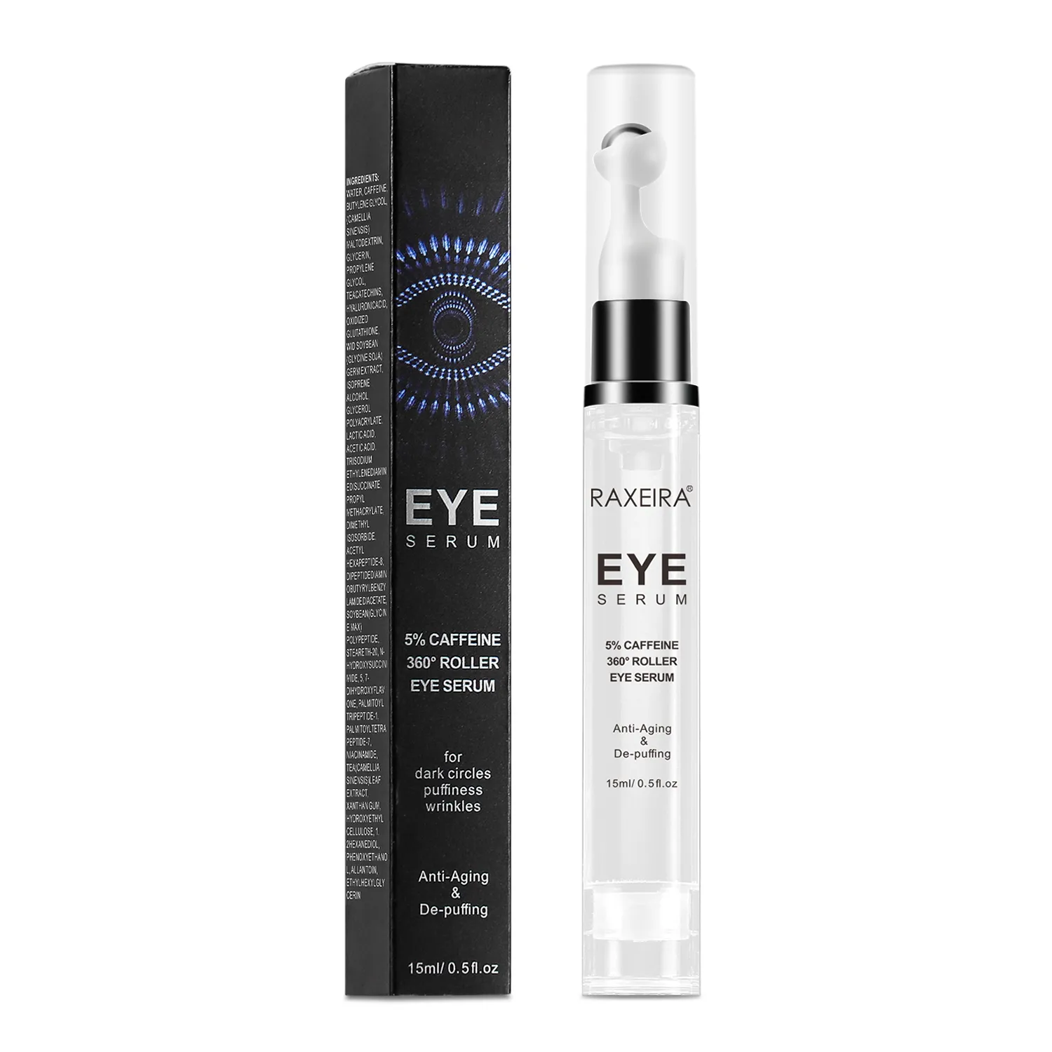 Hot Selling Reduzieren Sie Dark Circle Eye Bag, Falten und feine Linien Augen creme Aufhellung Großhandel 5% Koffein Eye Serum 360 Roller