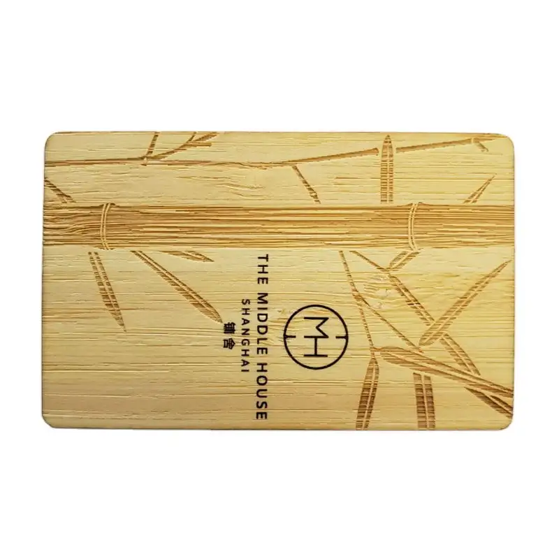 Kartu kunci Hotel RFID kayu bambu ramah lingkungan 13.56Mhz kartu NFC kayu untuk Hotel