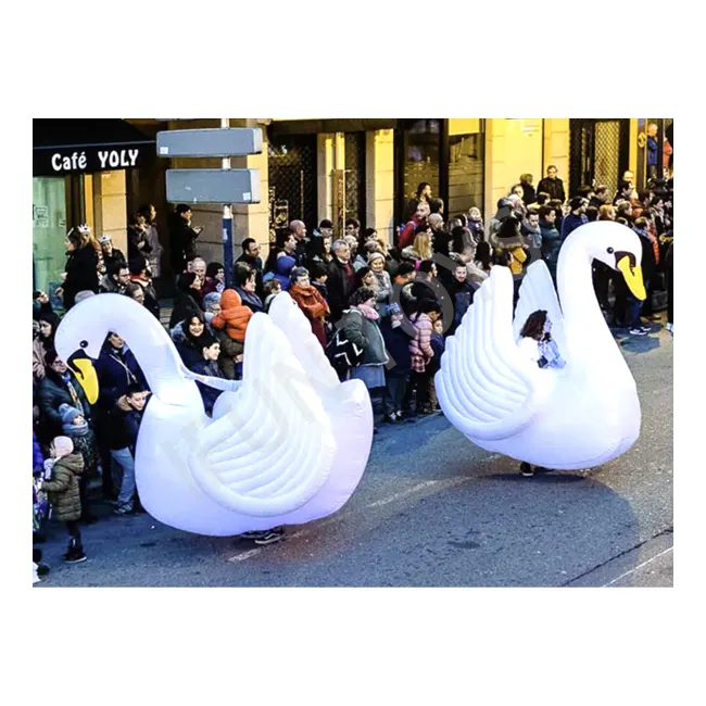 Disfraz de cisne inflable para desfile callejero, disfraz de cisne blanco para caminar con iluminación Led, decoración de eventos