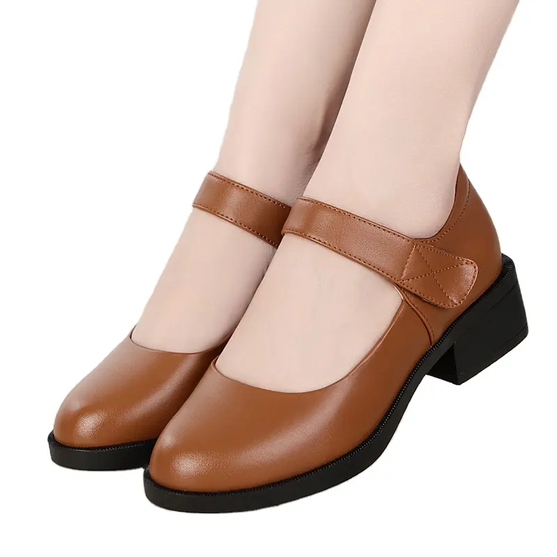 ARUBBIT Luxury Casual Fashion Office Formal Ladies Chunky Heels Big Feet Brown Women Genuine Leather Shoes For Women