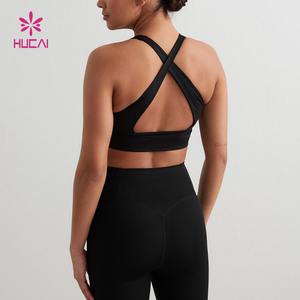 Hucai Custom Stretch Polyester Compressieve Boterachtige Zachte Verwijderbare Diepe V-Hals Hoge Ondersteuning Cross Back Gym Hardloopsportbeha - Product Image 2