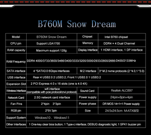 JGINYUE B760M Motherboard M ATX LGA 1700 B760M-Snow Dream D4 Unterstützt Intel I3/I5/I7/I9 12./13. Prozessor Dual DDR4 Speicher Neu - Product Image 5