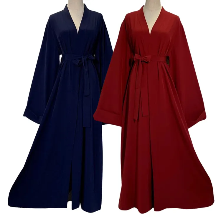 Cárdigan elegante informal para mujer, kimono con cordones de Dubái, vestido musulmán de color sólido, abaya, gran oferta