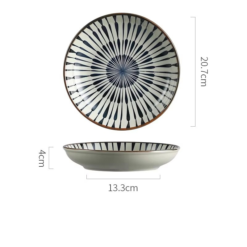 Assiette à riz 8 pouces - Blanc - Motif gouttes d'eau
