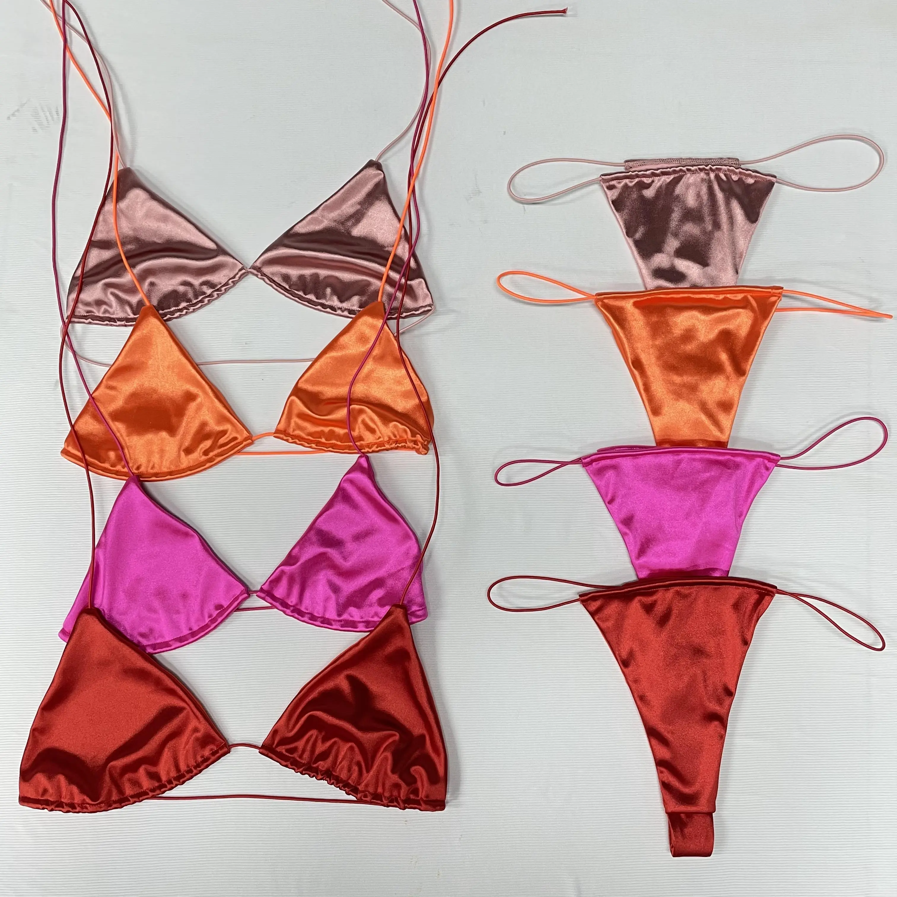 Bademode Hersteller individuelle Badeanzüge Bikini-Sets für Damen Luxus Satin glänzende Schnur Bikini Strandbekleidung 2023 Schwimmbad 10000