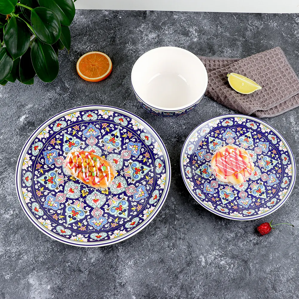 일본식 깨지지 않는 꽃 질감 접시 그릇 미끄럼 방지 디자인 멜라민 식기 세트 레스토랑