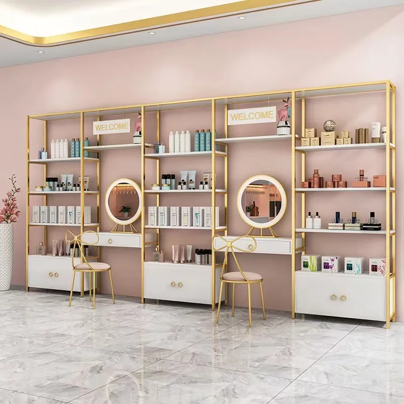 China Hot Sales Kosmetik regal Holz Mode Kosmetik Vitrine Make-up Display Stand mit Leucht kasten für Einzelhandel geschäft