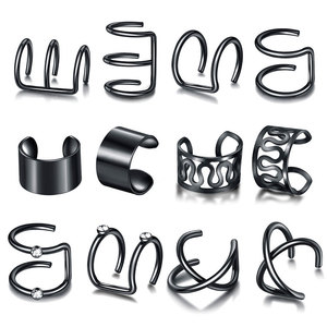 シンプルなノンピアスツイスト軟骨イヤリングヒップホップゴールドU字型イヤーカフイヤリングパンク12pcsダイヤモンドクリップオンイヤリングセット - Product Image 2