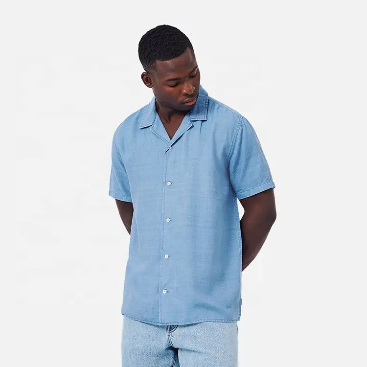ENYA Summer Fashion Men's Shirts Linen Indigo Top Short Sleeve Men Lyocell Shirts High Quality Male Clothing Tops