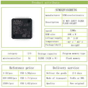 Stm32f103ret6 Microprocesador MCU STM IC Chips STM32F103 SMD 512KB FLASH STM32F103RET6 - Product Image 4