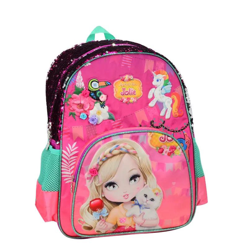 Mochila escolar para meninas, bolsa para livros para crianças com lantejoulas infantil